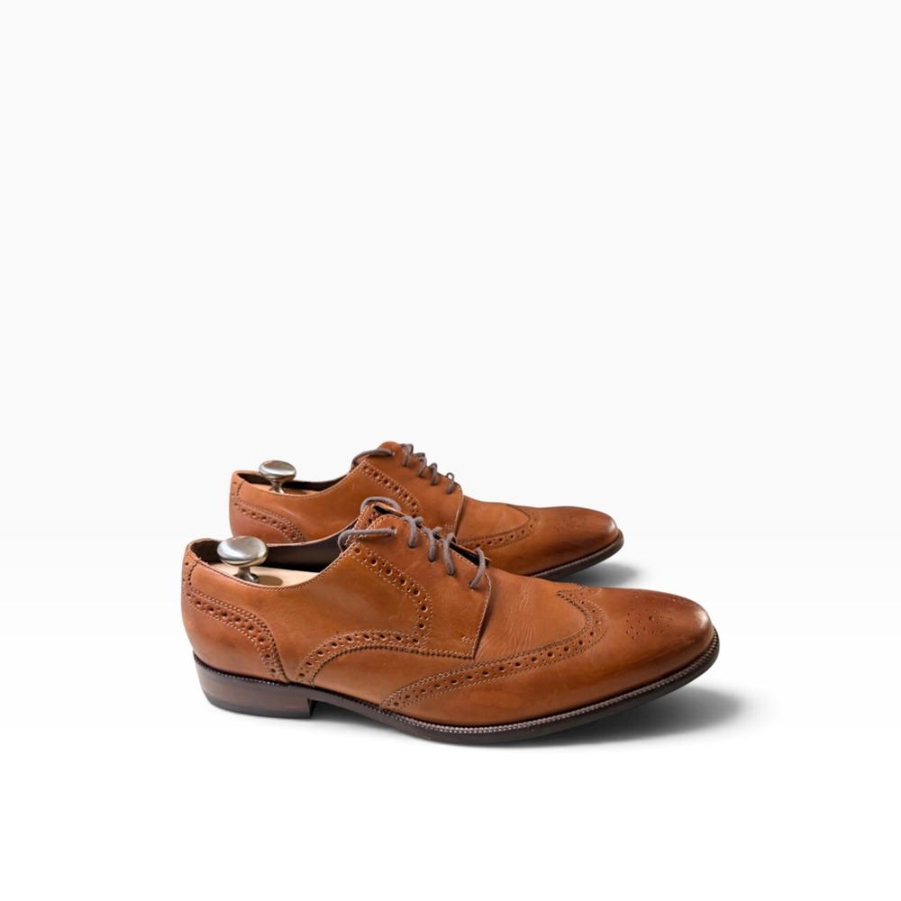Cole Haan Mens Tan Leather Wingtip Brogue Derby Dress Shoes C12513 Lace Up